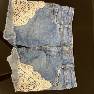 Epic Threads Blue Jean Shorts with Cream Lace